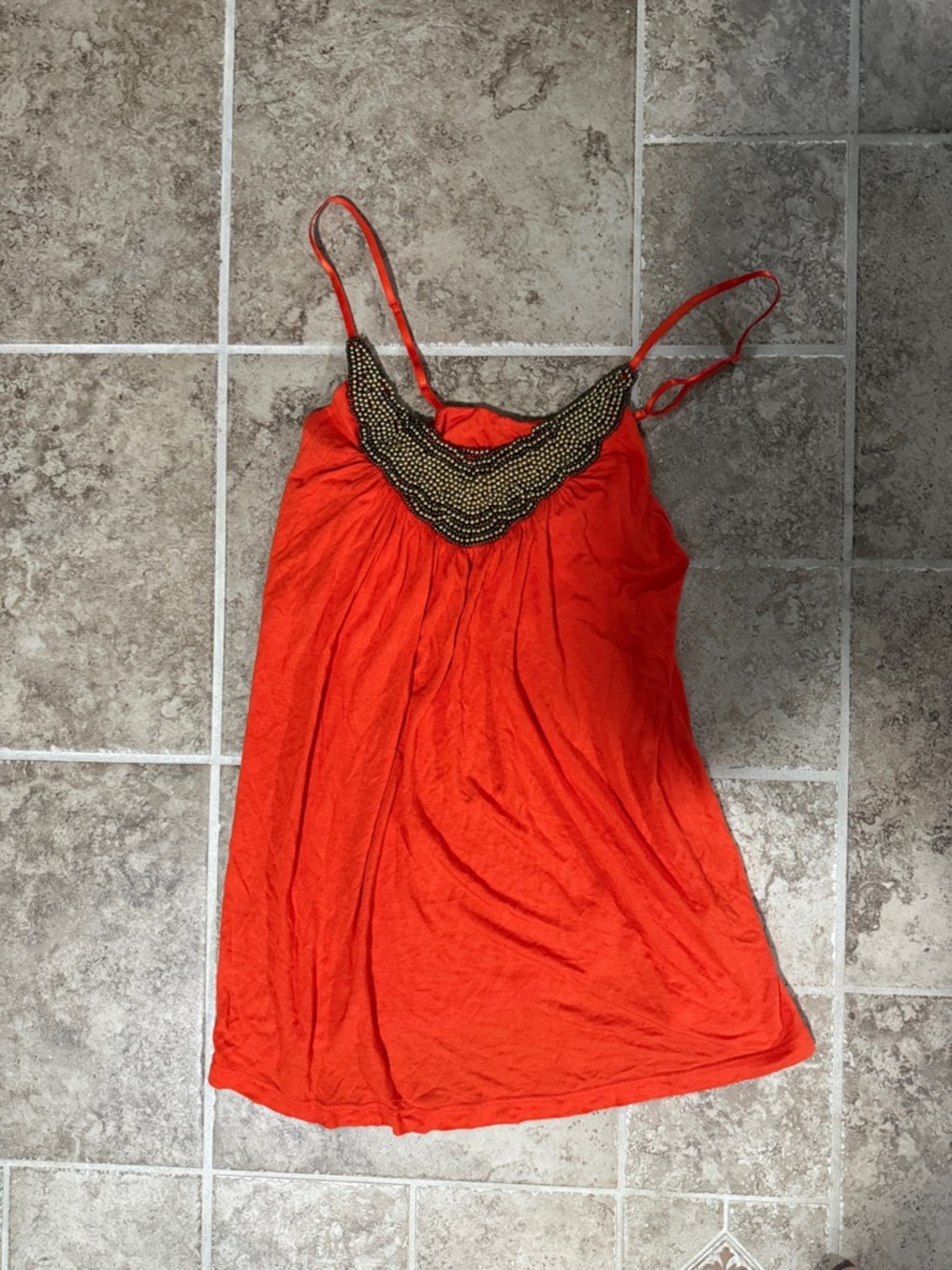 Beaded Orange Spaghetti-Strap Camisole